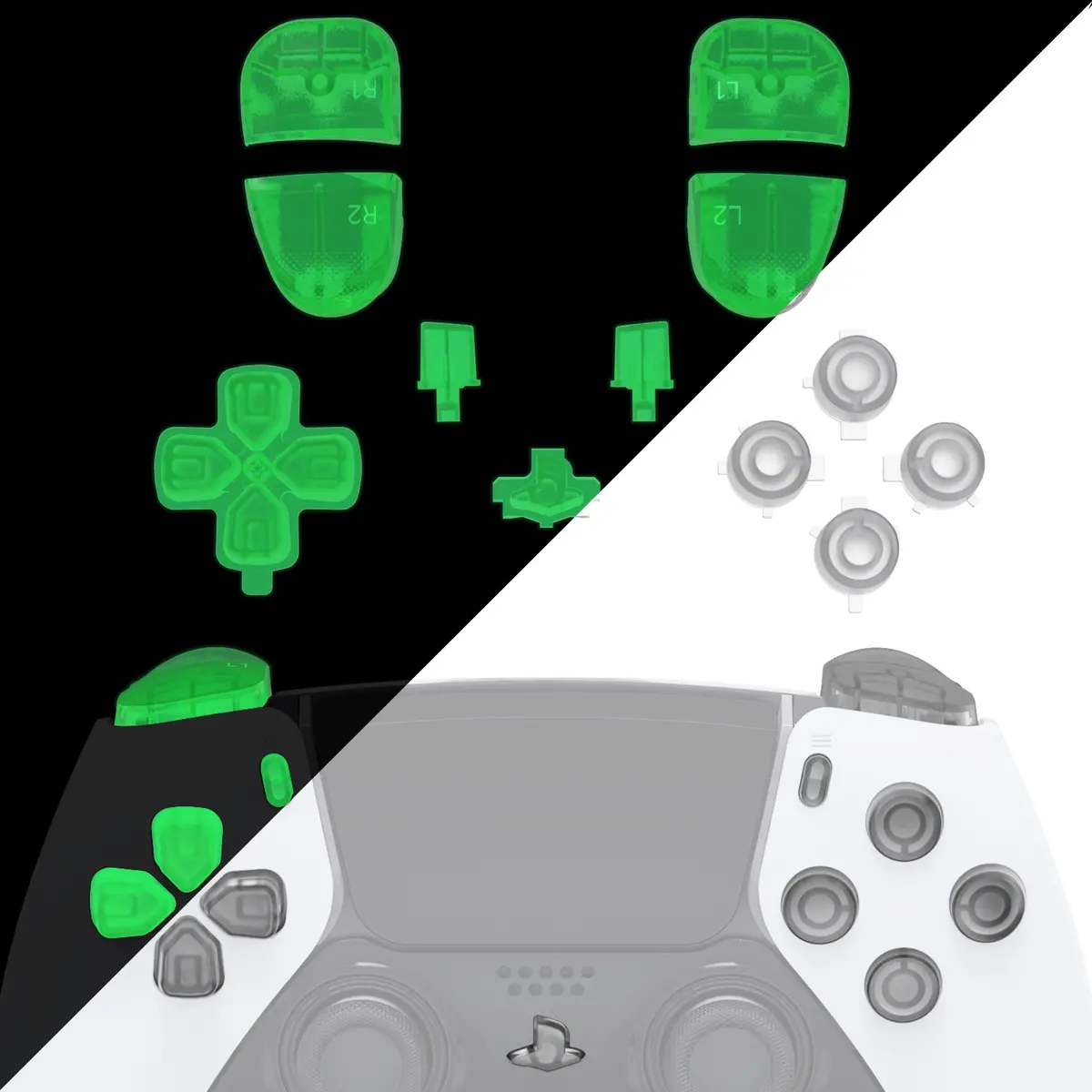 Extremerate Replacement Full Set Buttons Compatible With Ps5 Edge Controller - Glow In Dark - Green 1