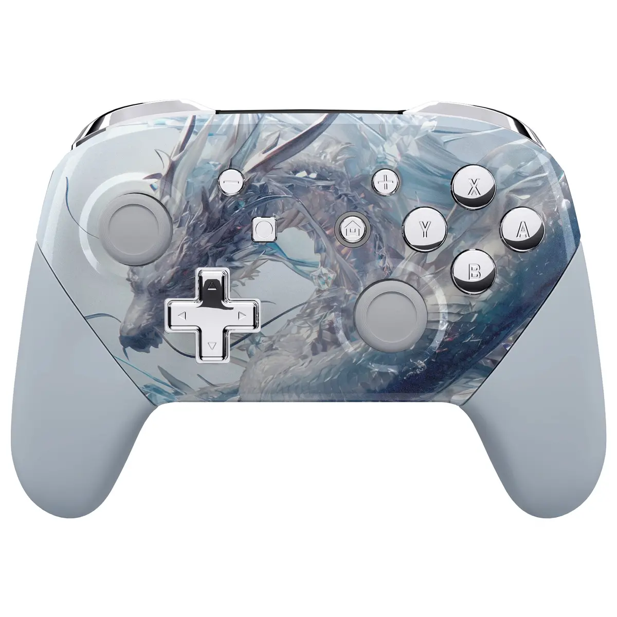 Extremerate Replacement Full Set Shell Faceplate Backplate Handles With Button Kit For Nintendo Switch Pro - Crystal Dragon 1