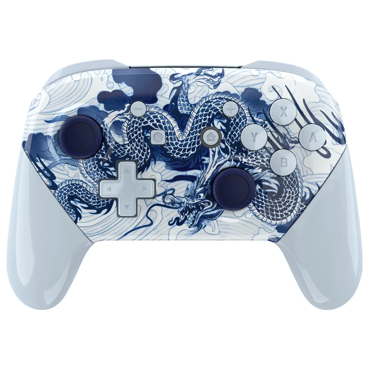 Extremerate Replacement Full Set Shell Faceplate Backplate Handles With Button Kit For Nintendo Switch Pro - Porcelain Dragon 1