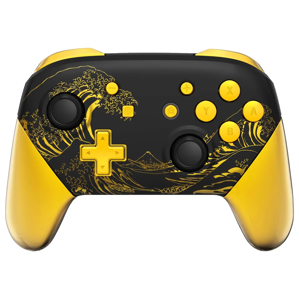 Extremerate Replacement Full Set Shell Faceplate Backplate Handles With Button Kit For Nintendo Switch Pro - The Great Golden Wave Off Kanagawa - Black 1