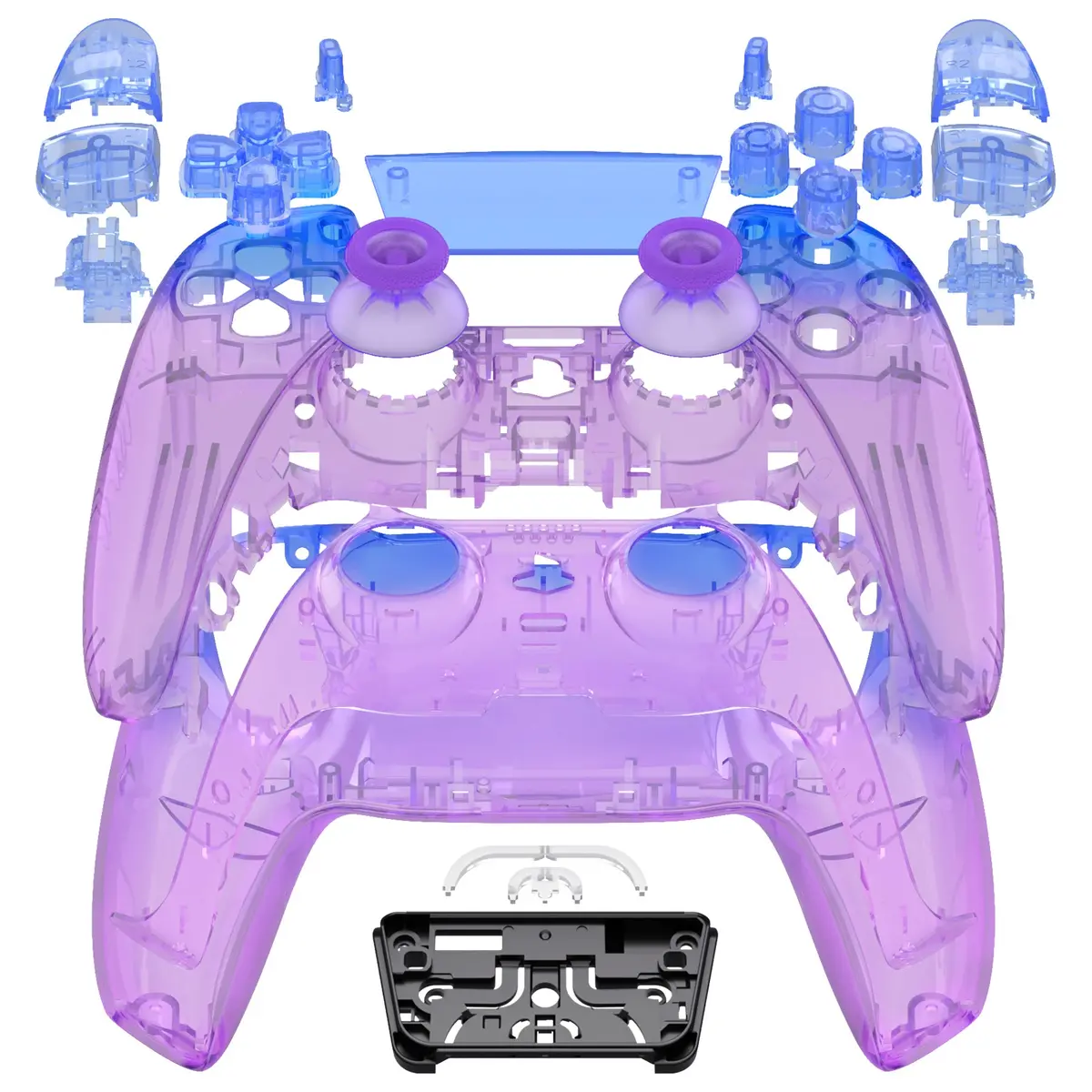 Extremerate Replacement Full Set Shells With Buttons Compatible With Ps5 Controller Bdm-030/040/050 - Gradient Translucent Bluebell 1