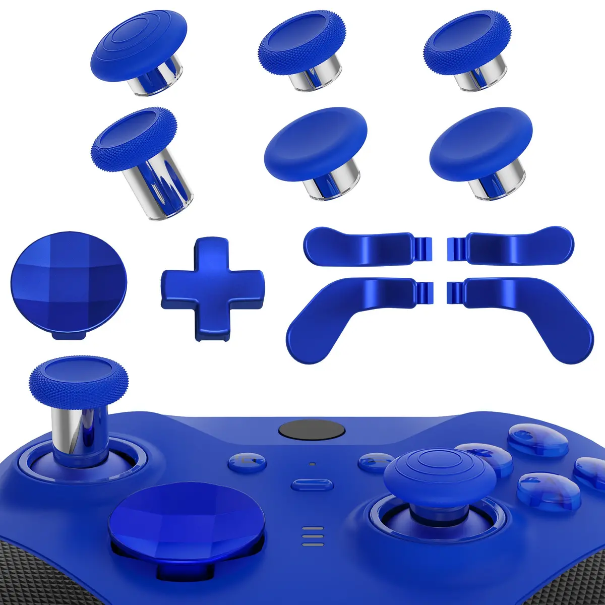 Extremerate 13 In 1 Component Pack Kit Replacement Metal Thumbsticks & D-Pads & Paddles For Xbox Elite Series 2 & Elite 2 Core Controller (Model 1797) - Blue & Metallic Silver 1