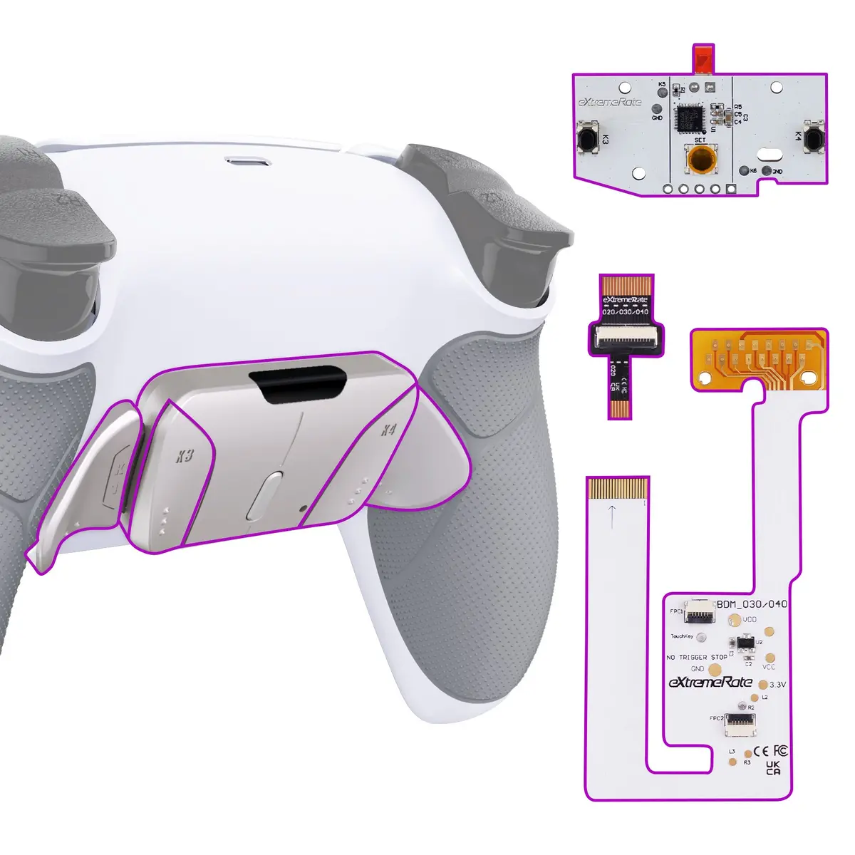 Extremerate Silver Real Metal Buttons (Rmb) Version Rise4 V3 Remap Kit For Ps5 Controller Bdm-030/040/050 - Rubberized Gray 1