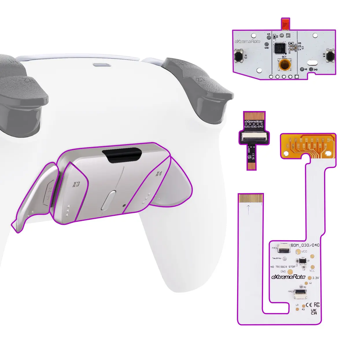 Extremerate Silver Real Metal Buttons (Rmb) Version Rise4 V3 Remap Kit For Ps5 Controller Bdm-030/040/050 - White 1