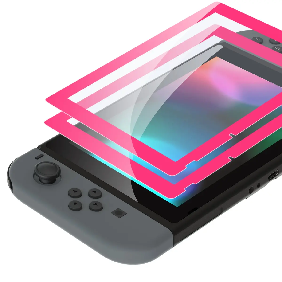 Extremerate 2 Pack Transparent Hd Clear Tempered Glass Screen Protector For Nintendo Switch - Bright Pink 1