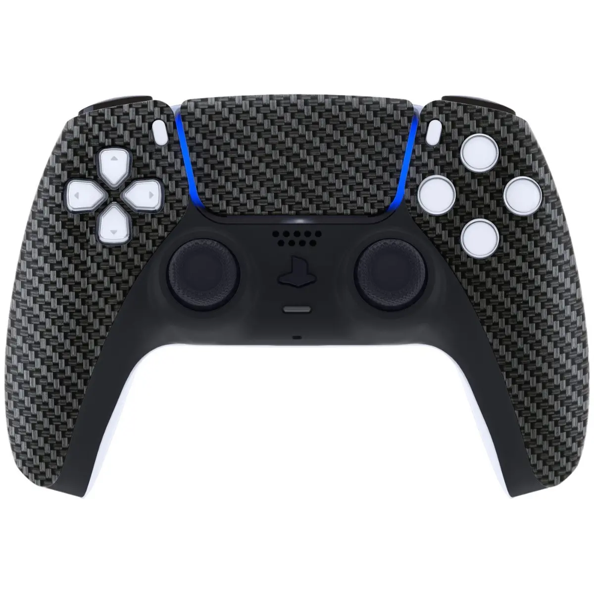 Extremerate Replacement Front Housing Shell With Touchpad Compatible With Ps5 Controller Bdm-010/020/030/040/050 - Black Silver Carbon Fiber 2