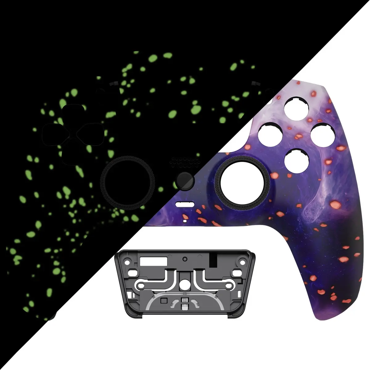 Extremerate Luna Redesigned Replacement Front Shell With Touchpad Compatible With Ps5 Controller Bdm-010/020/030/040/050 - Glow In Dark - Cosmic Camo 1