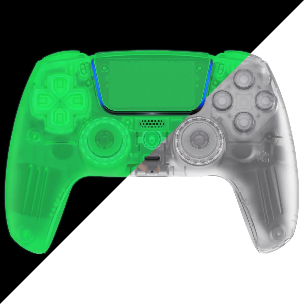 Extremerate Luna Redesigned Replacement Full Set Shells With Buttons Compatible With Ps5 Controller Bdm-030/040/050 - Glow In Dark - Green 1