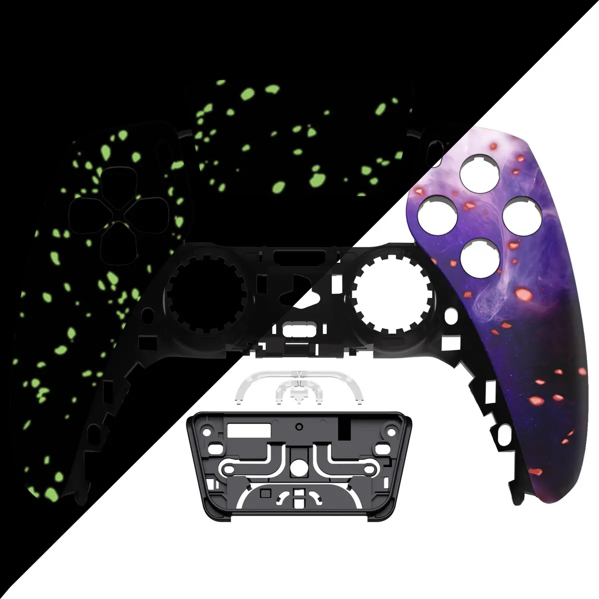Extremerate Replacement Front Housing Shell With Touchpad Compatible With Ps5 Controller Bdm-010/020/030/040/050 - Glow In Dark - Cosmic Camo 1